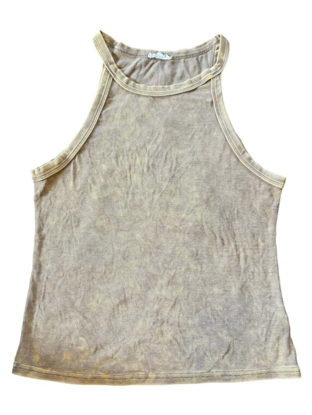 La Miel Ribbed Halter Tank Top Size L Beige Tie Dye